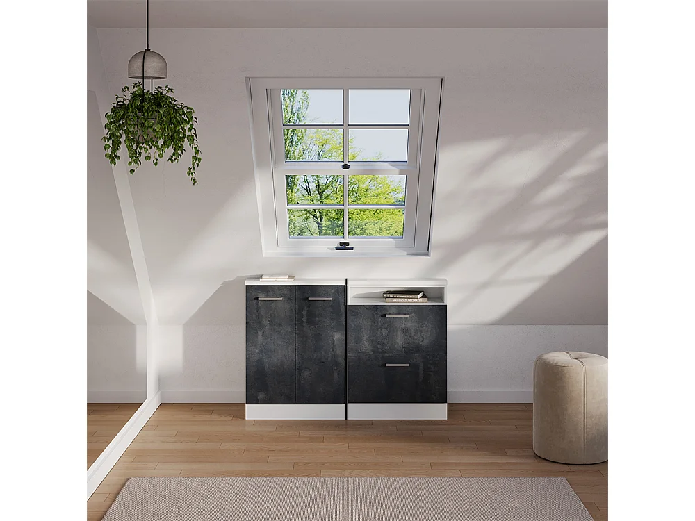 Ensembles de meuble de rangement sous pente noir béton/blanc 120x46x81.6 rion