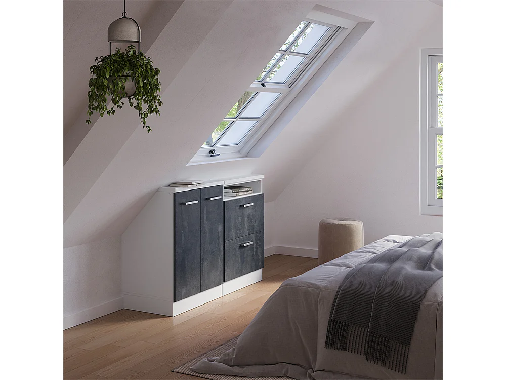 Ensembles de meuble de rangement sous pente noir béton/blanc 120x46x81.6 rion