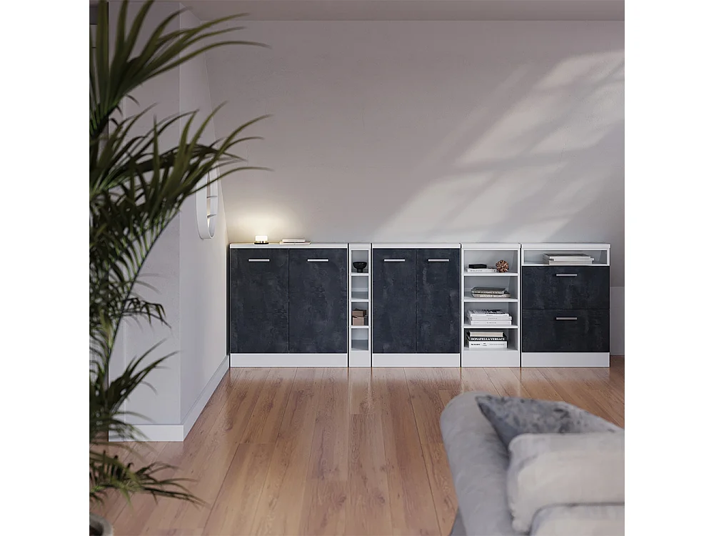 Ensembles de meuble de rangement sous pente noir béton/blanc 120x46x81.6 rion