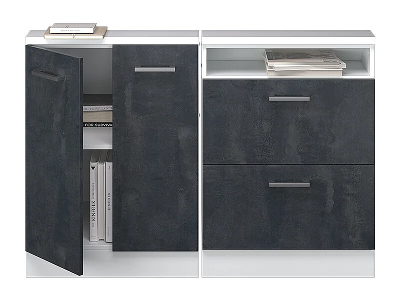Ensembles de meuble de rangement sous pente noir béton/blanc 120x46x81.6 rion