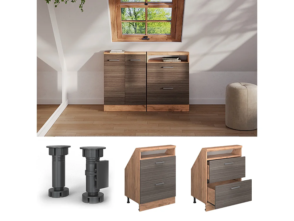 Meuble de rangement sous pente gris noble/chêne doré 60x46x81.6 rion