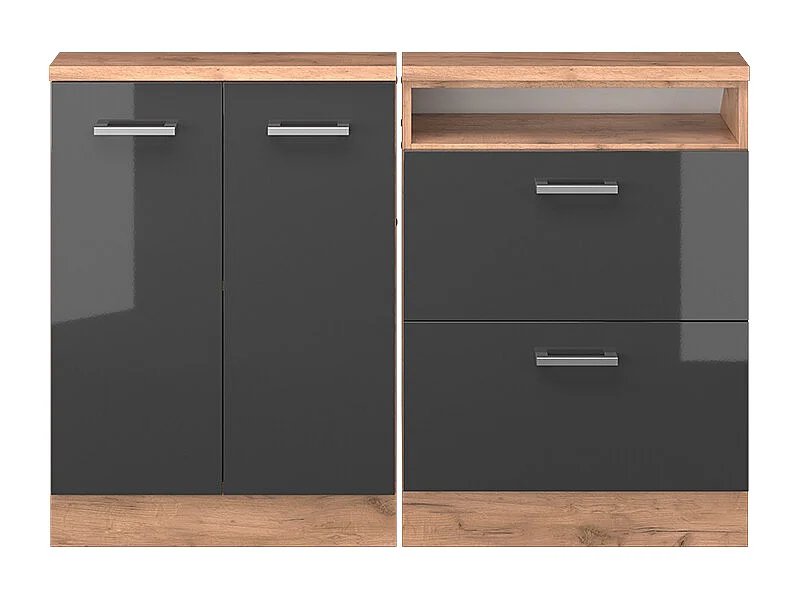 Dachschrägenschrank-Set anthrazit hochglanz/goldkraft eiche 120x46x81.6 rion