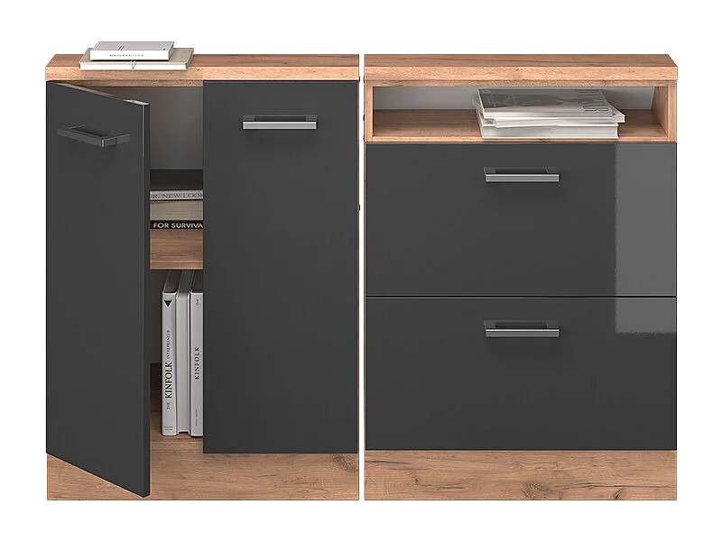 Dachschrägenschrank-Set anthrazit hochglanz/goldkraft eiche 120x46x81.6 rion