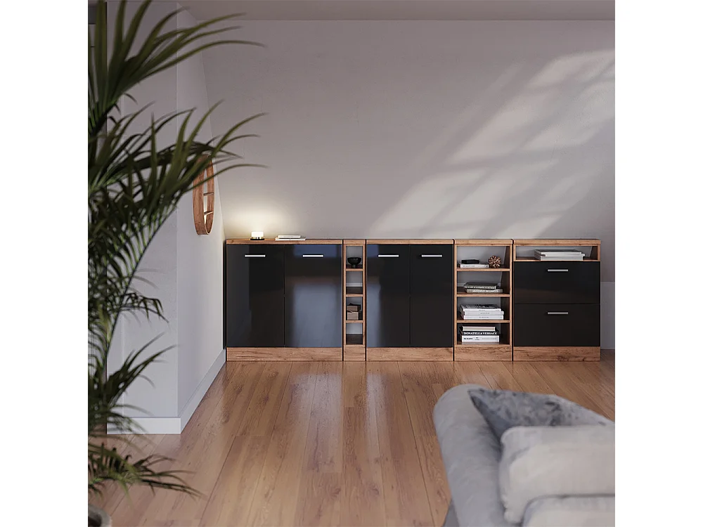 Ensembles de meuble de rangement sous pente anthracite brillant/chêne doré 120x46x81.6 rion