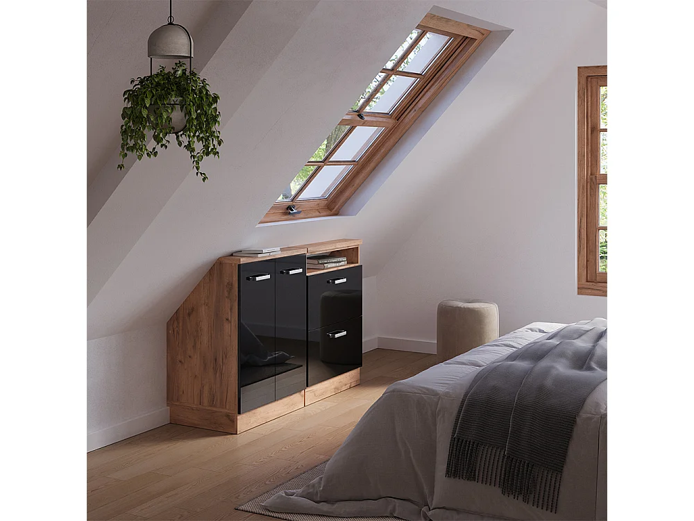 Conjunto de armarios para techo inclinado roble negro/dorado de alto brillo 120x46x81.6 rion