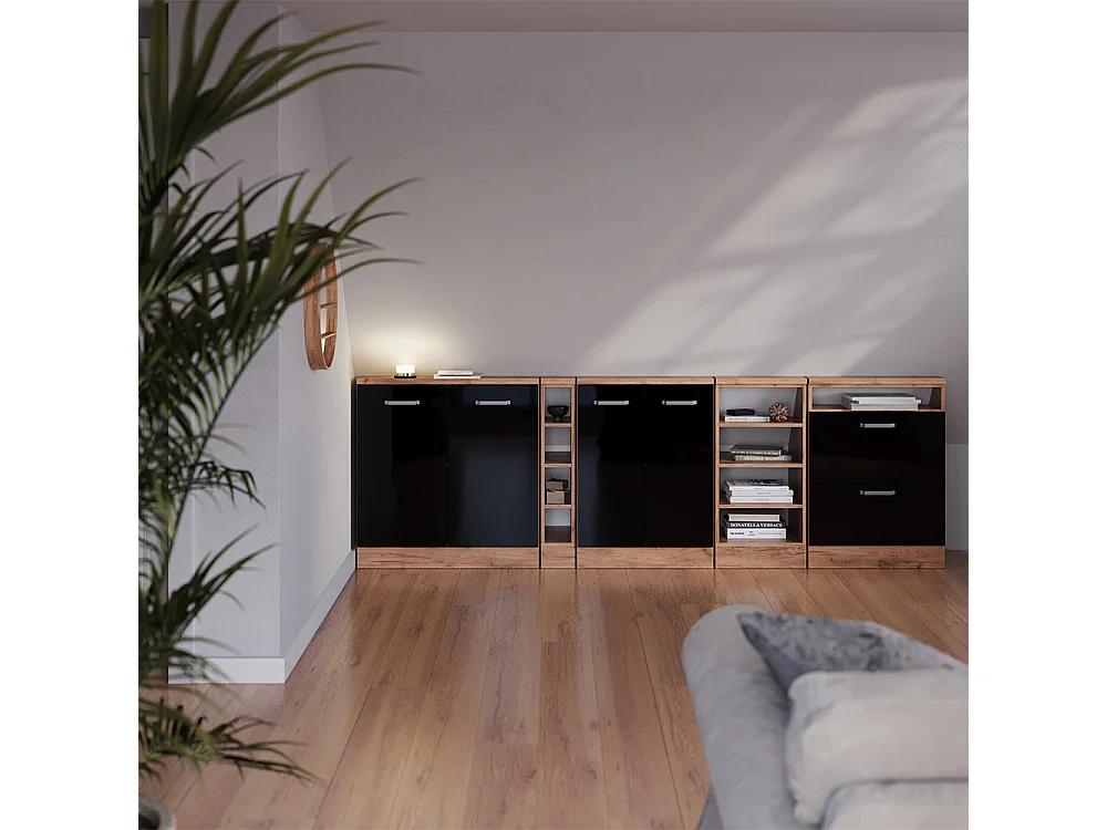 Conjunto de armarios para techo inclinado roble negro/dorado de alto brillo 120x46x81.6 rion