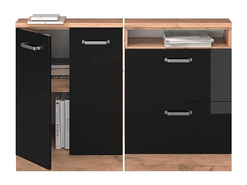 Ensembles de meuble de rangement sous pente noir brillant/chêne doré 120x46x81.6 rion