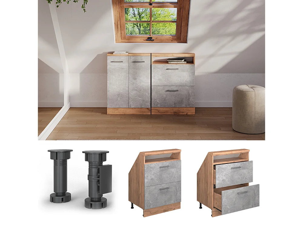 Mobile sottotetto calcestruzzo/quercia dorata 60x46x81.6 rion