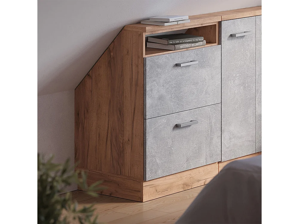 Meuble de rangement sous pente béton/force dor chêne 60x46x81.6 rion