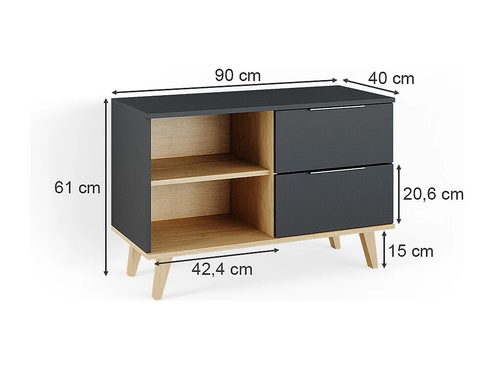 Commode avec tiroirs anthracite 90x40x61 nautica