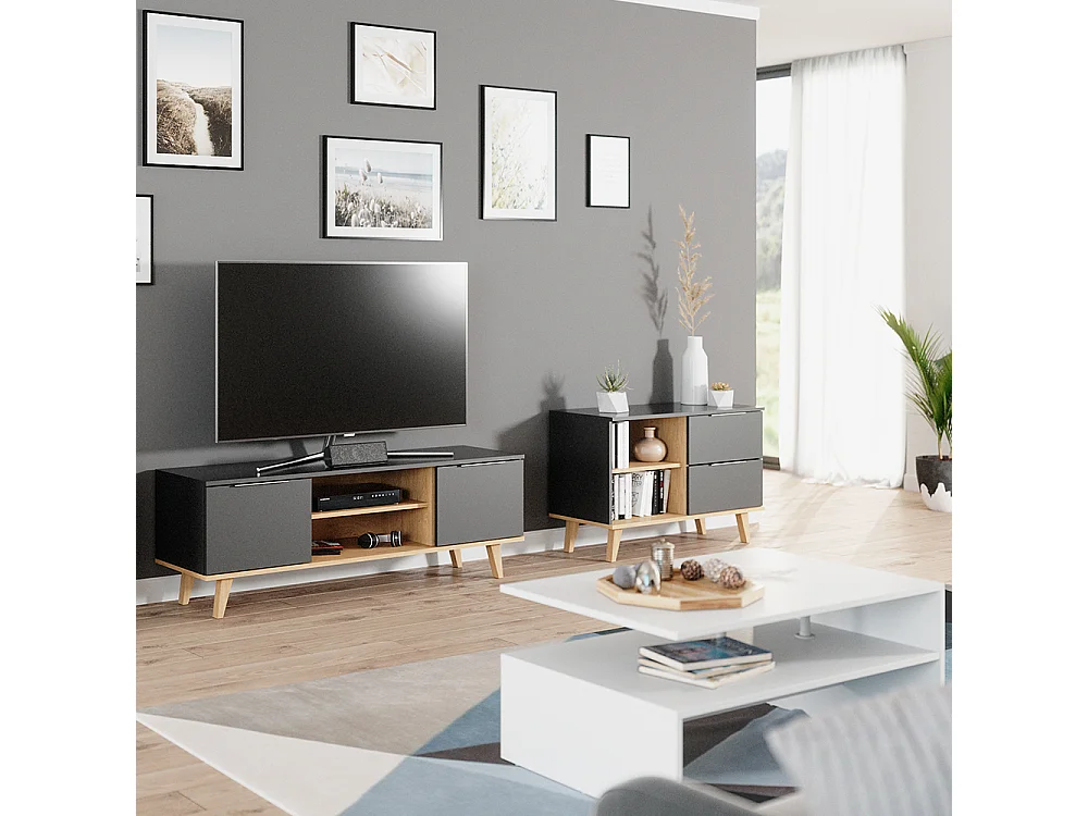 Commode avec tiroirs anthracite 90x40x61 nautica