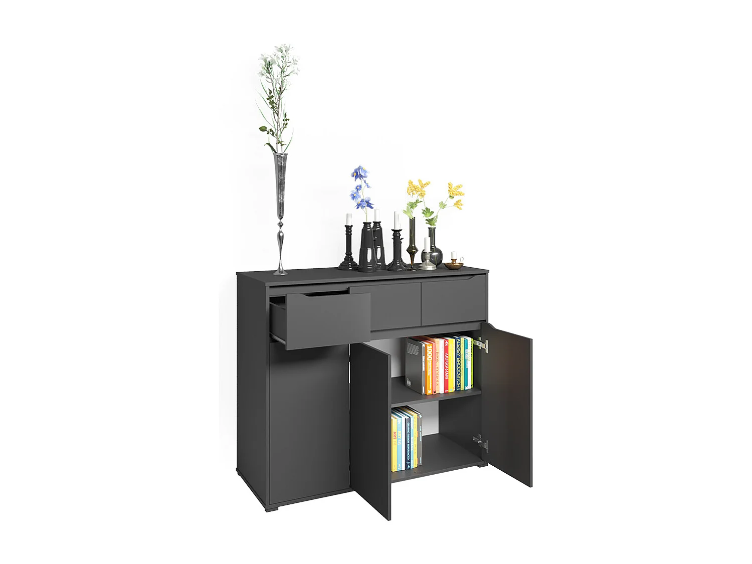 Commode avec tiroirs anthracite 48x120x101.6 ruben