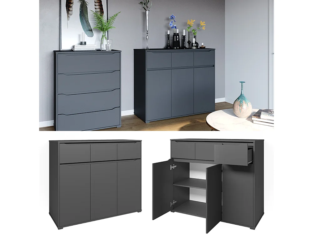 Commode avec tiroirs anthracite 48x120x101.6 ruben