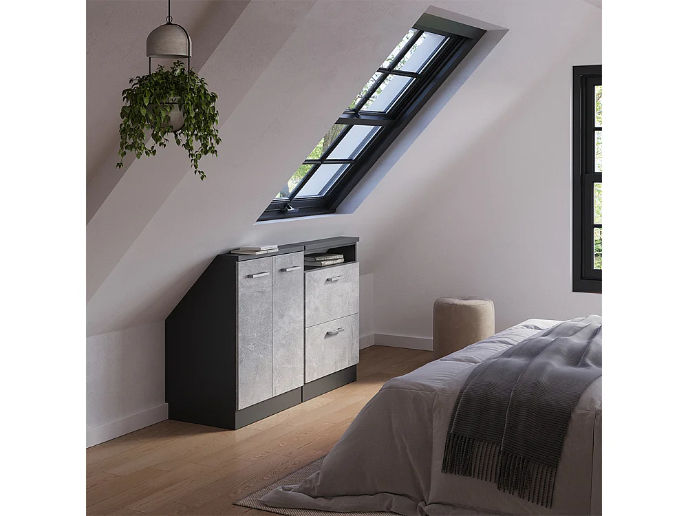 Ensembles de meuble de rangement sous pente béton/anthracite 120x46x81.6 rion