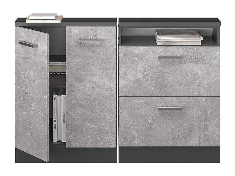 Ensembles de meuble de rangement sous pente béton/anthracite 120x46x81.6 rion