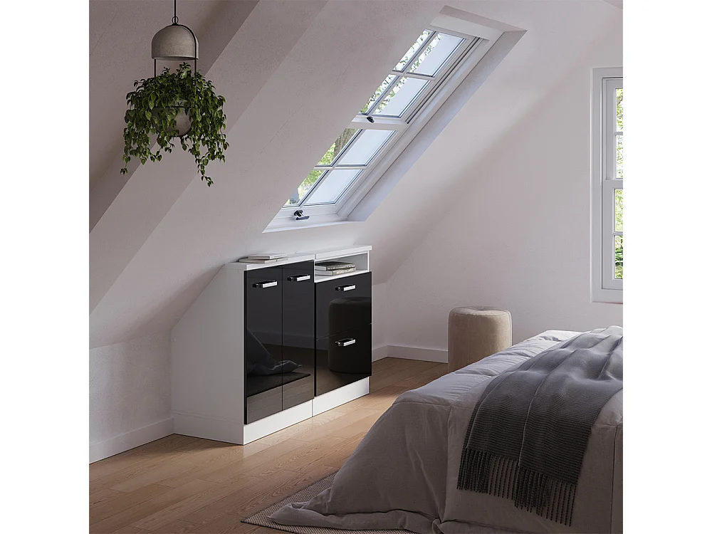 Ensembles de meuble sous pente noir brillant/blanc 120x46x81.6 rion