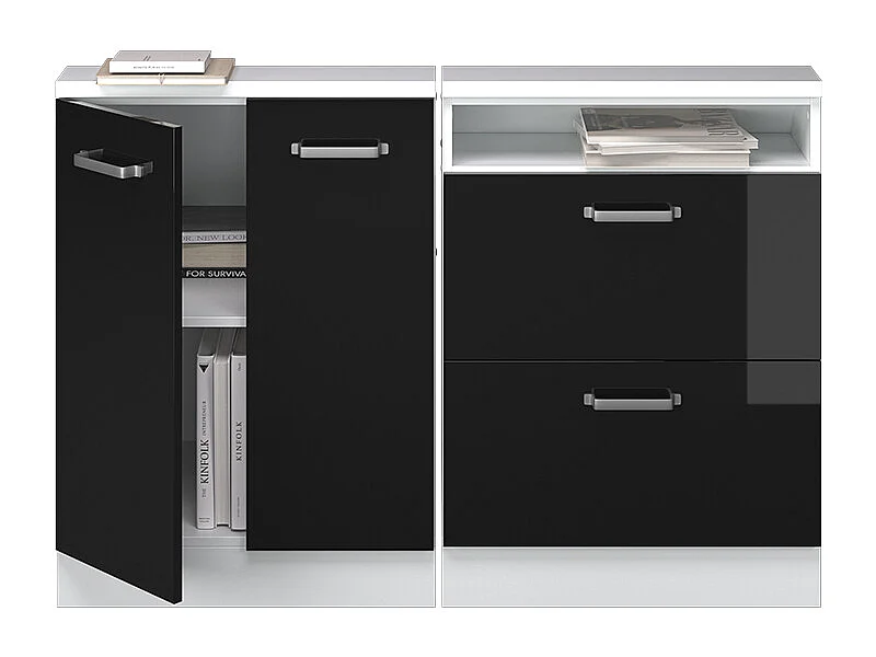 Ensembles de meuble sous pente noir brillant/blanc 120x46x81.6 rion