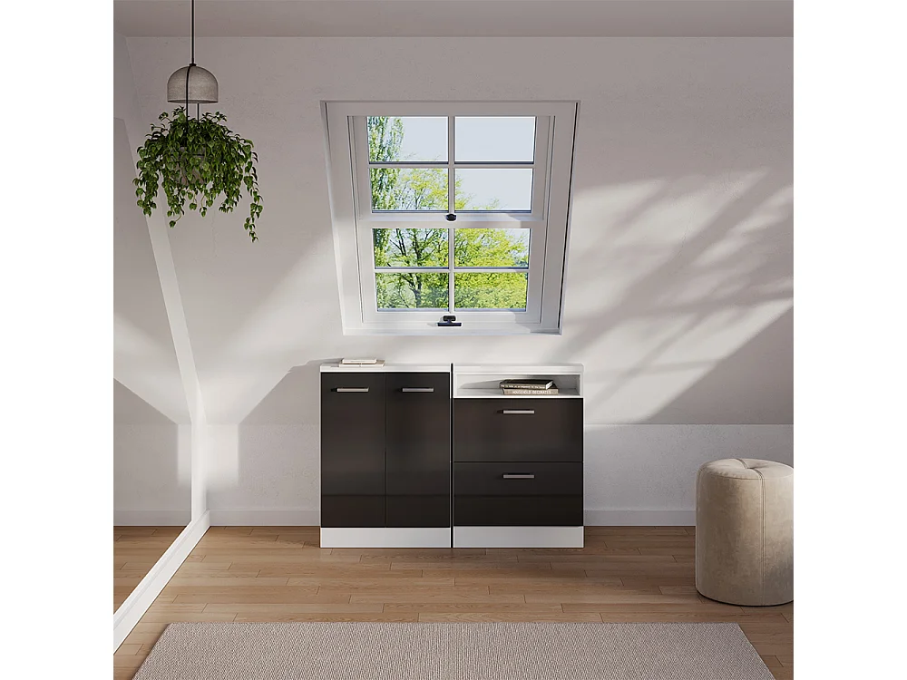 Ensembles de meuble de rangement sous pente anthracite brillant/blanc 120x46x81.6 rion