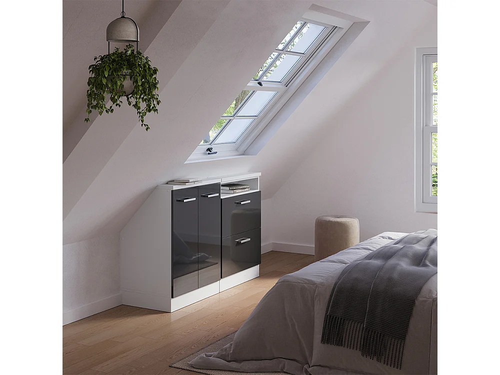 Ensembles de meuble de rangement sous pente anthracite brillant/blanc 120x46x81.6 rion
