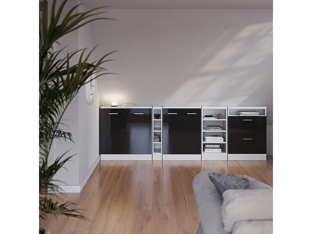 Ensembles de meuble de rangement sous pente anthracite brillant/blanc 120x46x81.6 rion