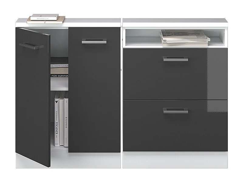 Ensembles de meuble de rangement sous pente anthracite brillant/blanc 120x46x81.6 rion