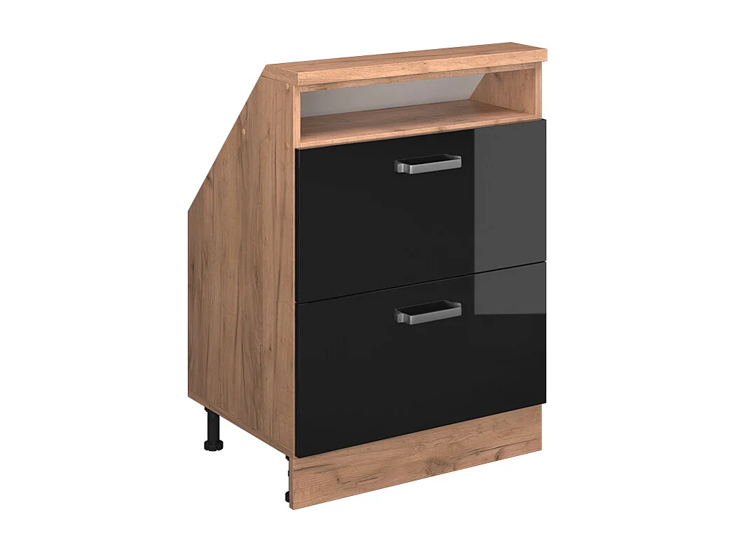 Meuble de rangement sous pente noir brillant/chêne doré 60x46x81.6 rion