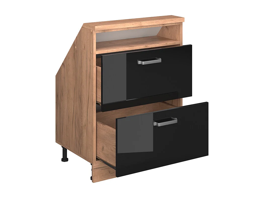 Meuble de rangement sous pente noir brillant/chêne doré 60x46x81.6 rion