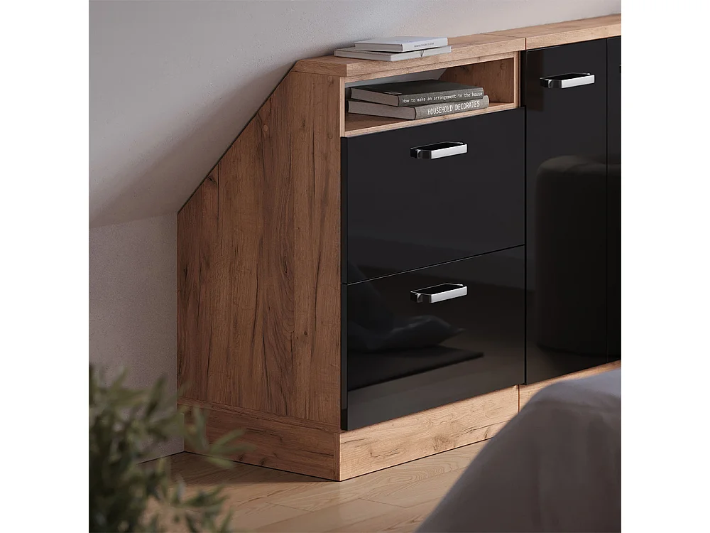 Meuble de rangement sous pente noir brillant/chêne doré 60x46x81.6 rion