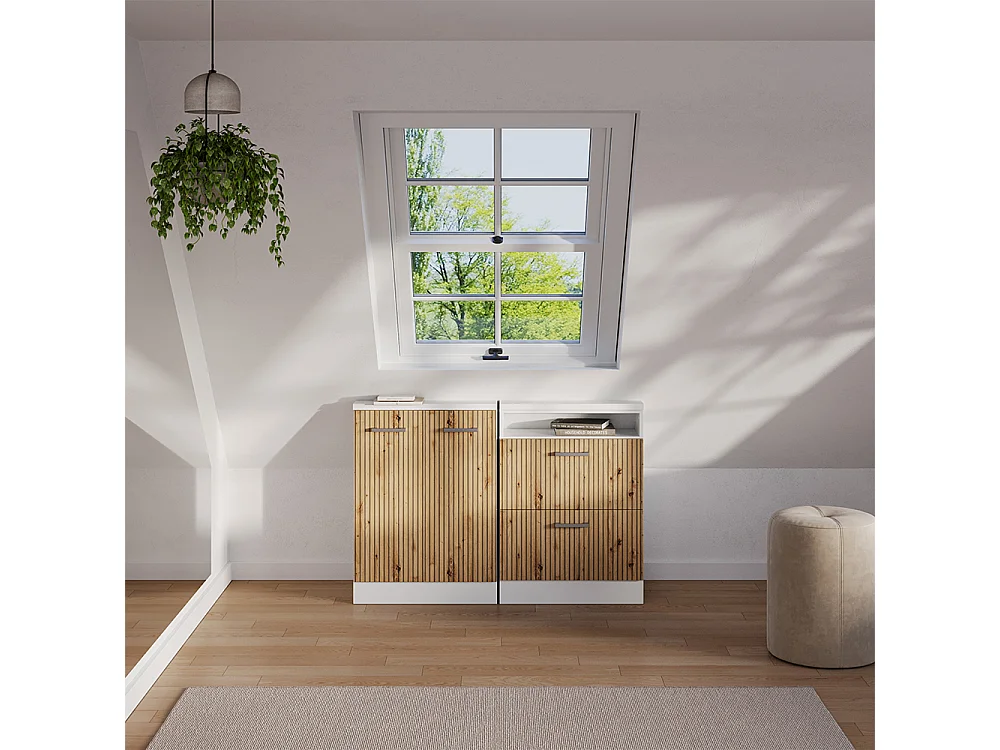 Meuble de rangement sous pente artisan chêne/blanc 60x46x81.6 rion