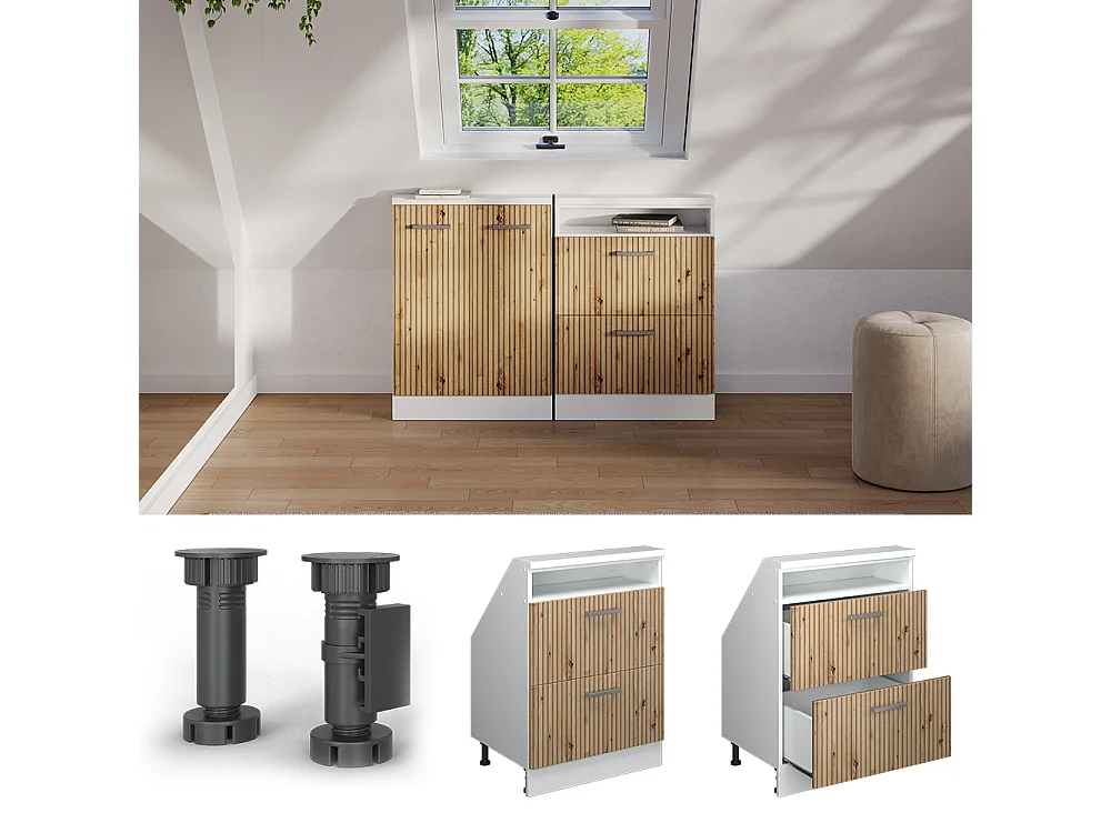 Meuble de rangement sous pente artisan chêne/blanc 60x46x81.6 rion