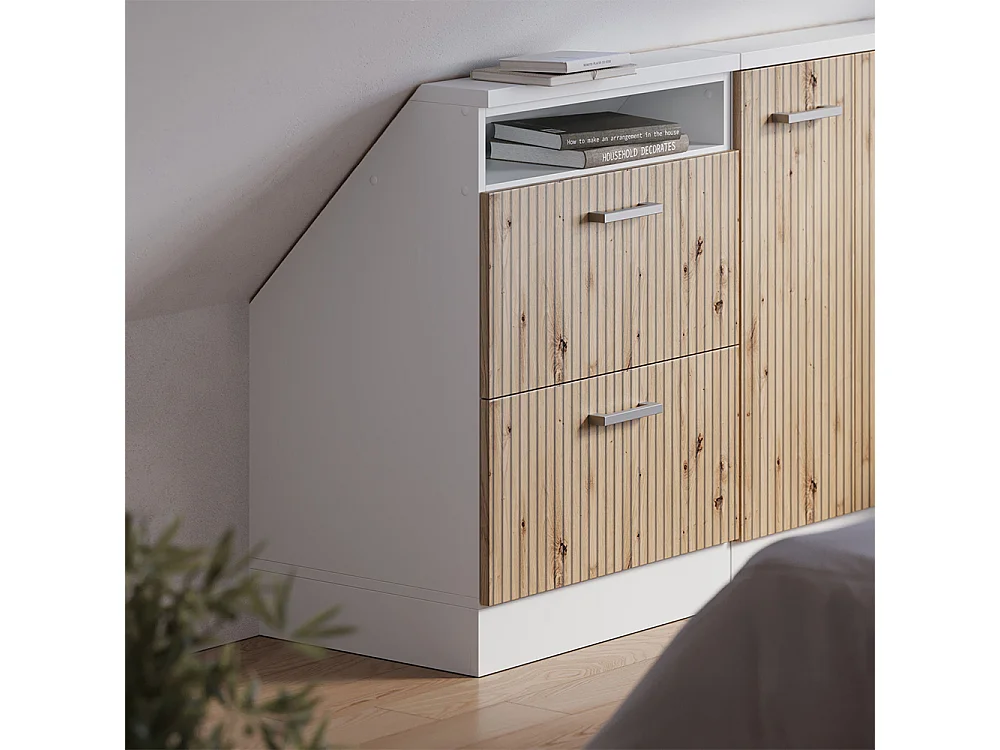 Meuble de rangement sous pente artisan chêne/blanc 60x46x81.6 rion