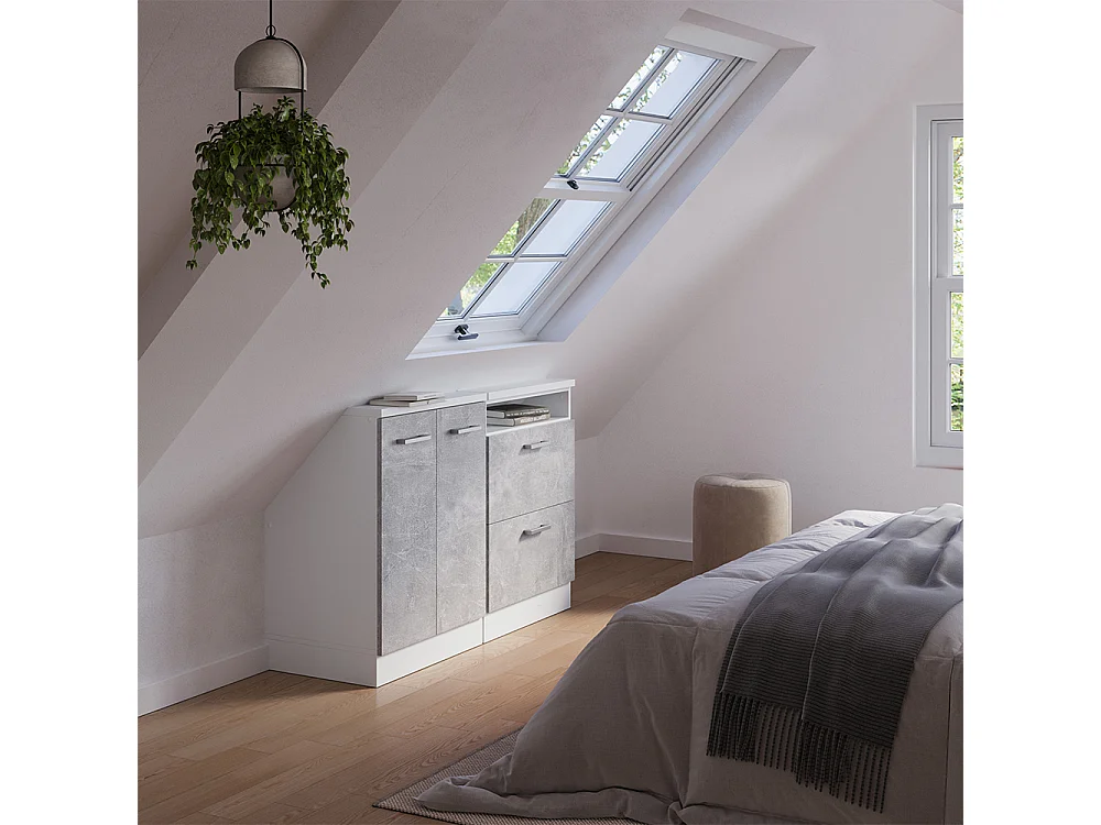 Ensembles de meuble de rangement sous pente béton/blanc 120x46x81.6 rion