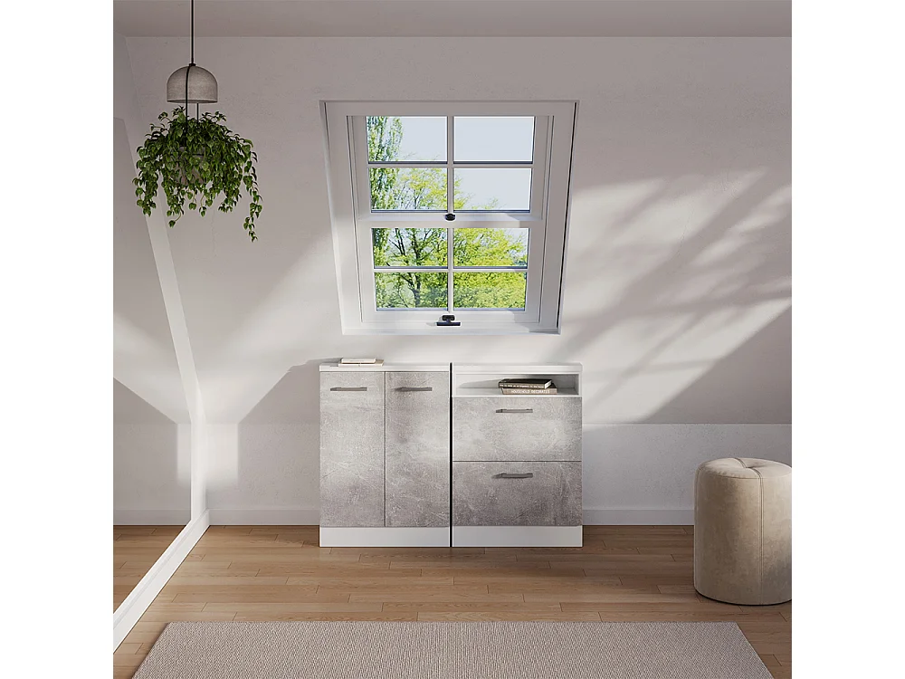 Ensembles de meuble de rangement sous pente béton/blanc 120x46x81.6 rion
