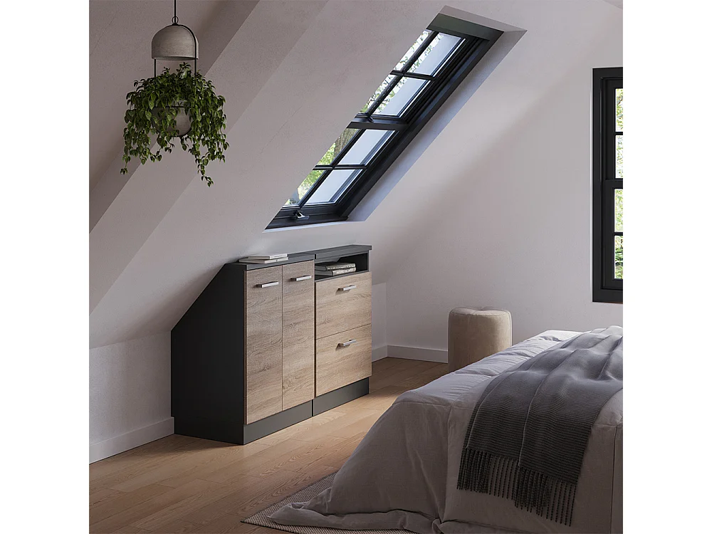 Dachschrägenschrank-Set sonoma/anthrazit 120x46x81.6 rion