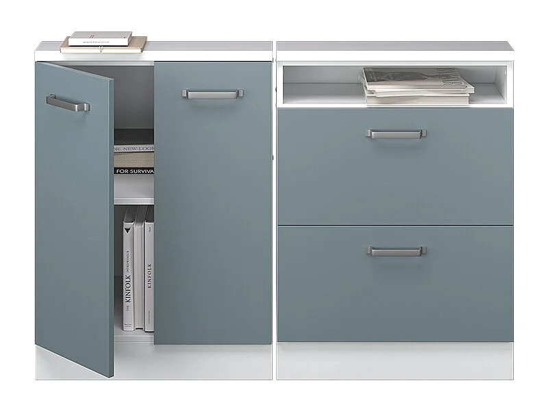 Ensembles de meuble de rangement sous pente bleu-gris/blanc 120x46x81.6 rion