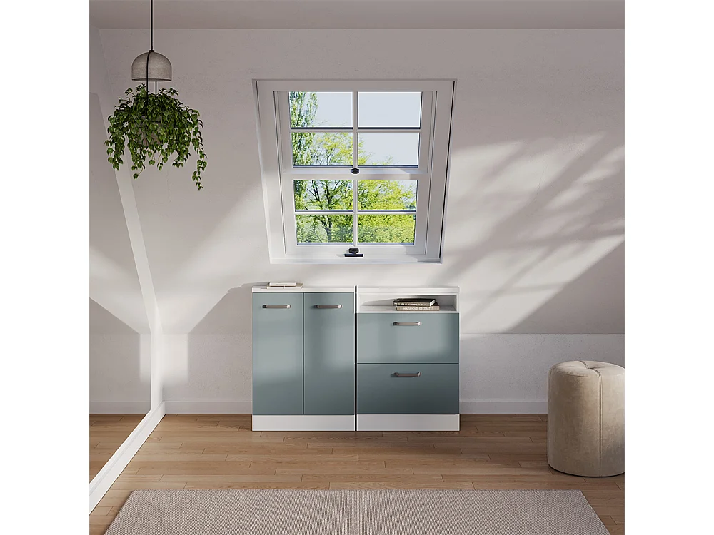 Ensembles de meuble de rangement sous pente bleu-gris/blanc 120x46x81.6 rion