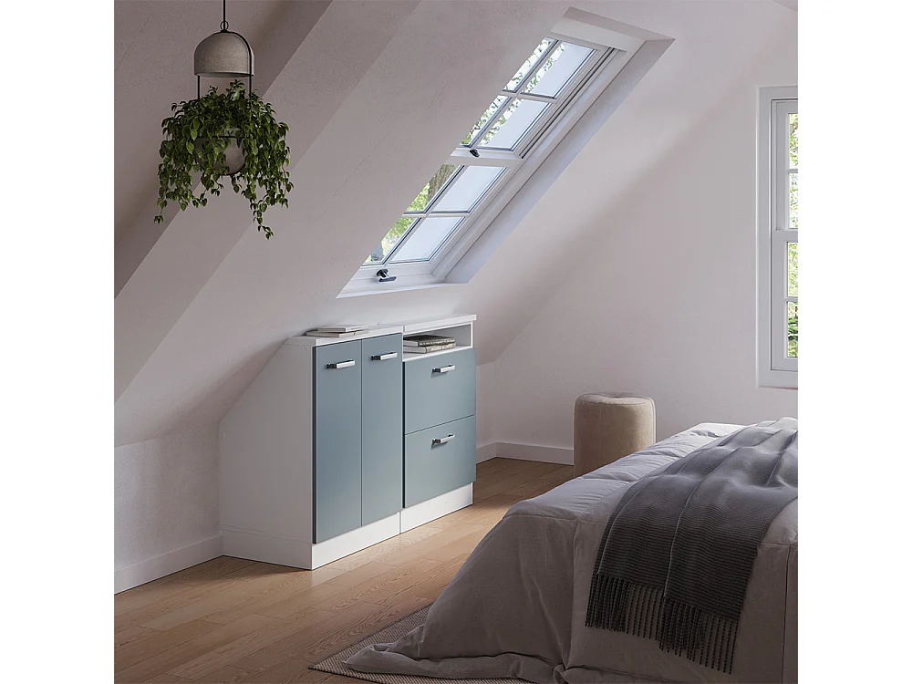 Ensembles de meuble de rangement sous pente bleu-gris/blanc 120x46x81.6 rion