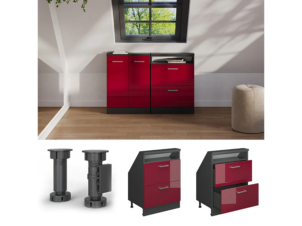 Meuble de rangement sous pente rouge brillant/anthracite 60x46x81.6 rion