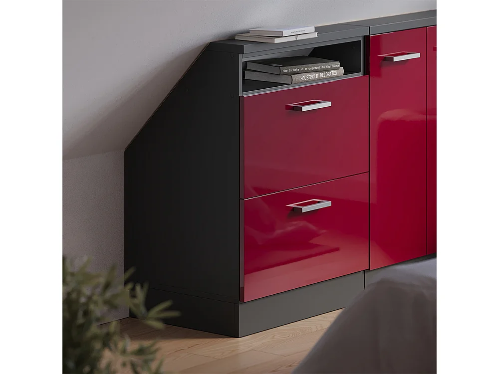 Meuble de rangement sous pente rouge brillant/anthracite 60x46x81.6 rion