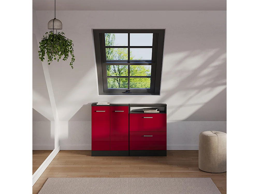 Meuble de rangement sous pente rouge brillant/anthracite 60x46x81.6 rion