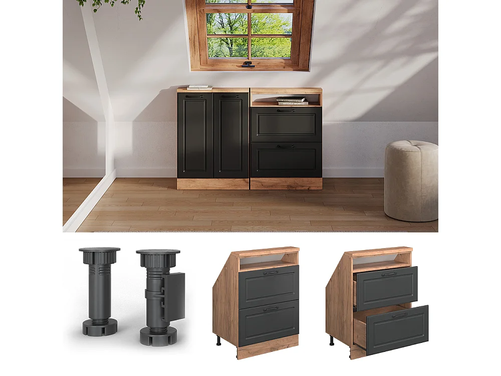 Meuble de rangement sous pente anthracite campagne/chêne doré 60x46x81.6 rion