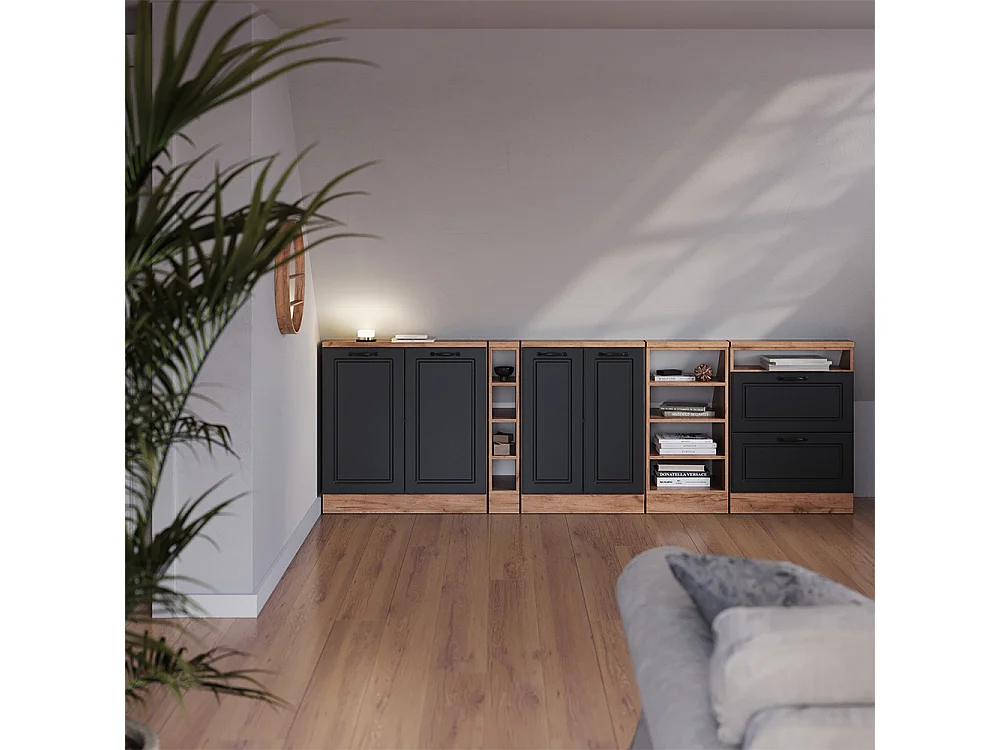 Meuble de rangement sous pente anthracite campagne/chêne doré 60x46x81.6 rion