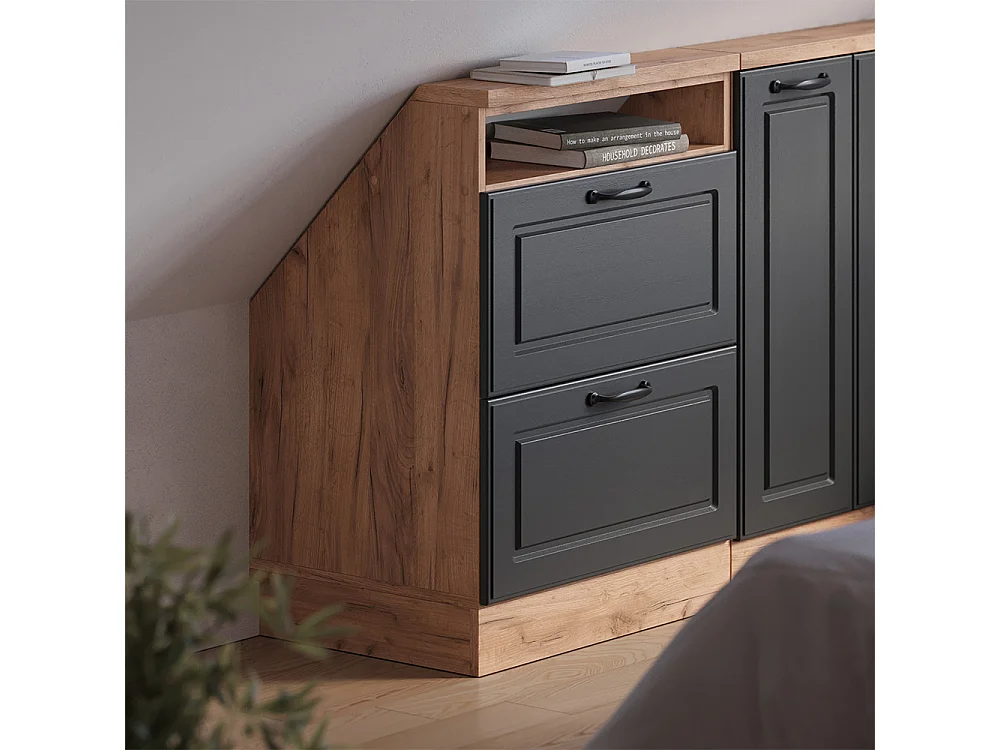 Meuble de rangement sous pente anthracite campagne/chêne doré 60x46x81.6 rion