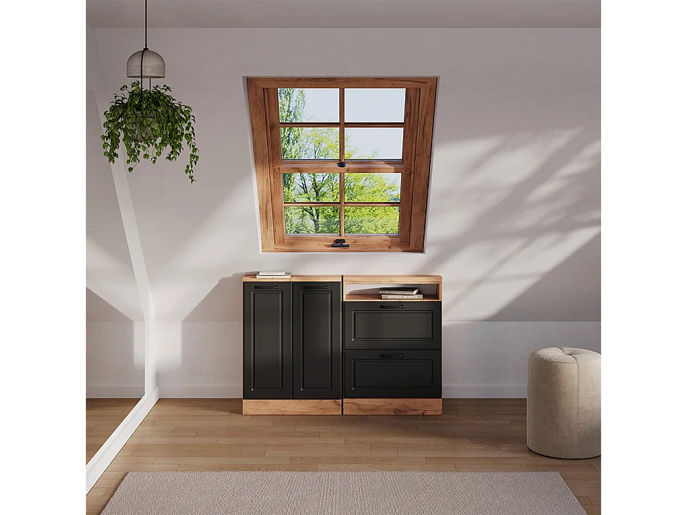 Meuble de rangement sous pente anthracite campagne/chêne doré 60x46x81.6 rion