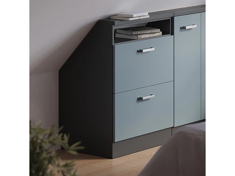 Meuble de rangement sous pente bleu-gris/anthracite 60x46x81.6 rion