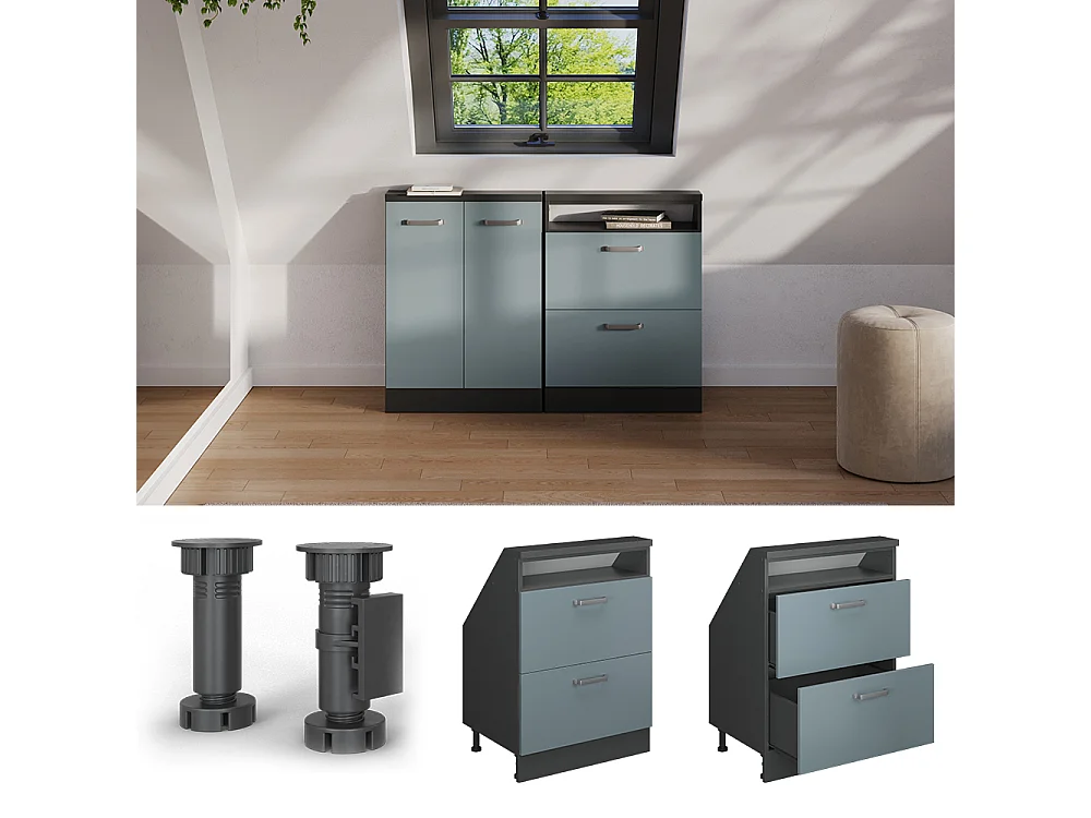 Meuble de rangement sous pente bleu-gris/anthracite 60x46x81.6 rion