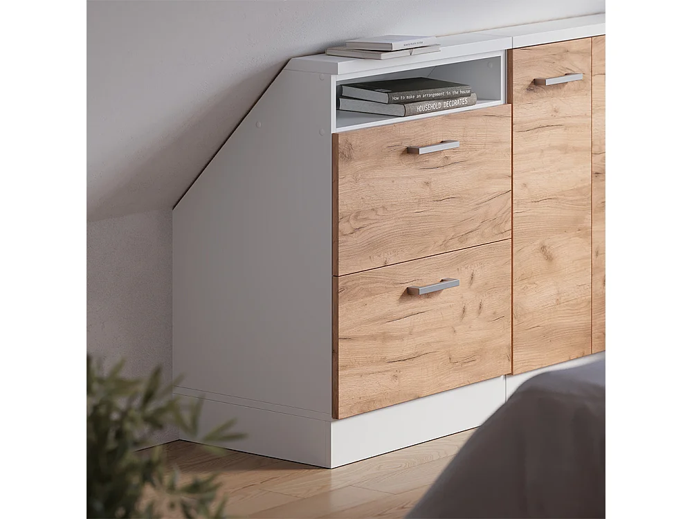 Meuble de rangement sous pente chêne doré/blanc 60x46x81.6 rion