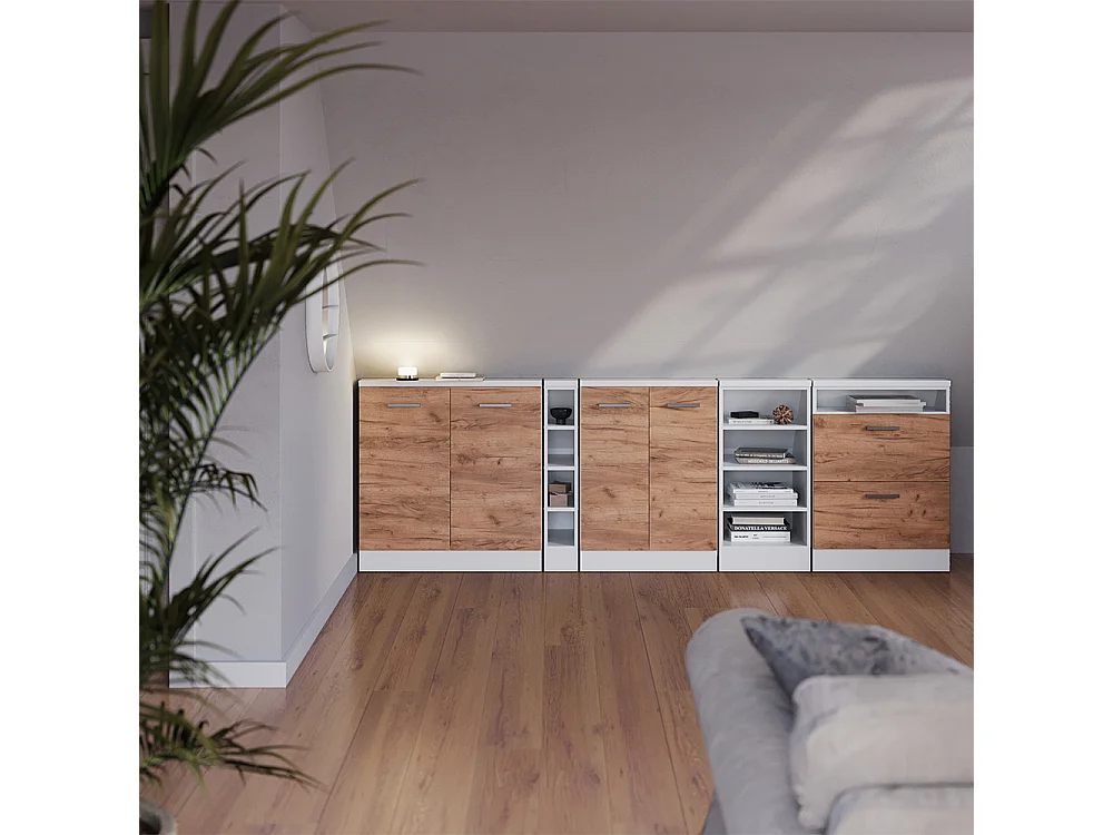 Meuble de rangement sous pente chêne doré/blanc 60x46x81.6 rion