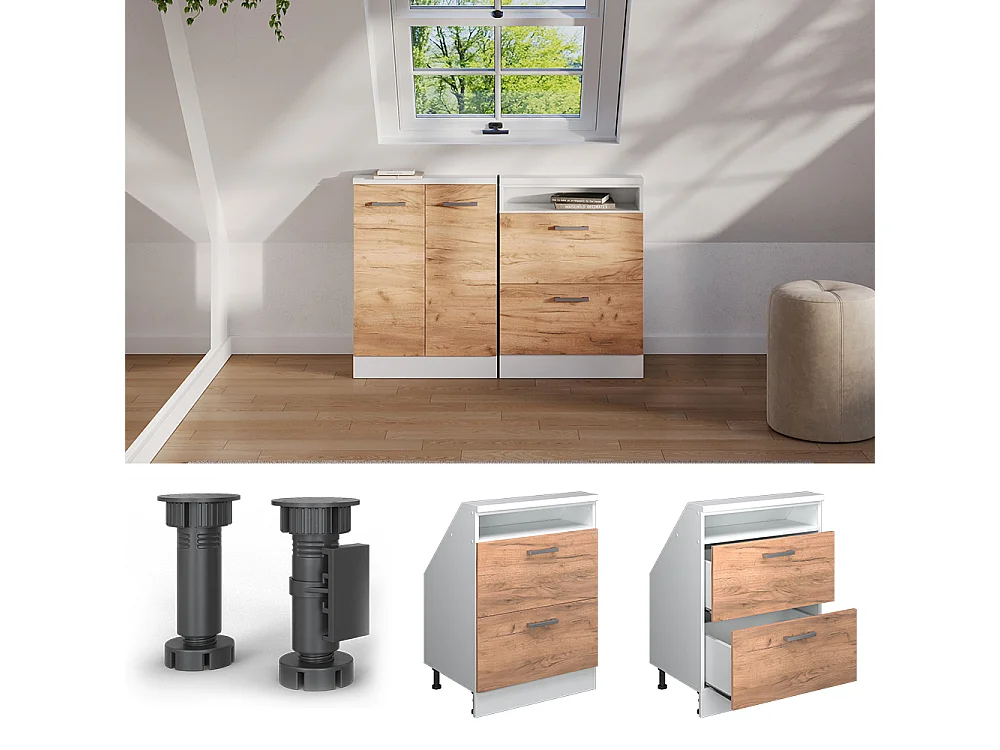 Meuble de rangement sous pente chêne doré/blanc 60x46x81.6 rion