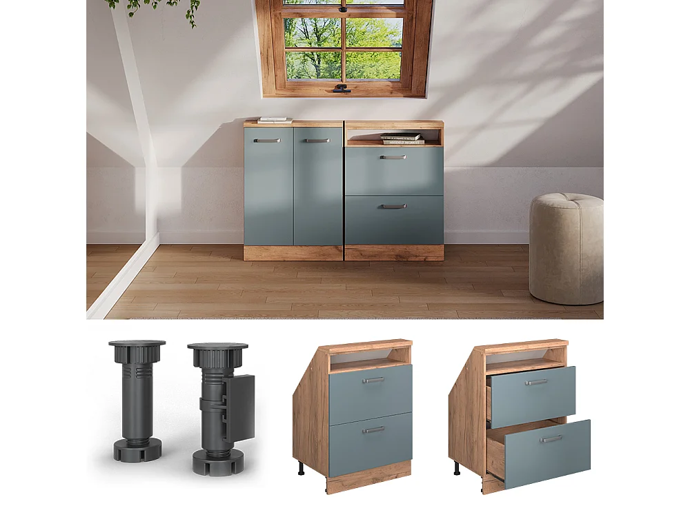 Meuble de rangement sous pente bleu-gris/chêne doré 60x46x81.6 rion